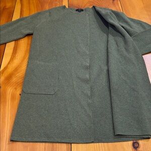 J CREW S Green Merino Wool Collarless Long Fit Sweater Blazer Layer